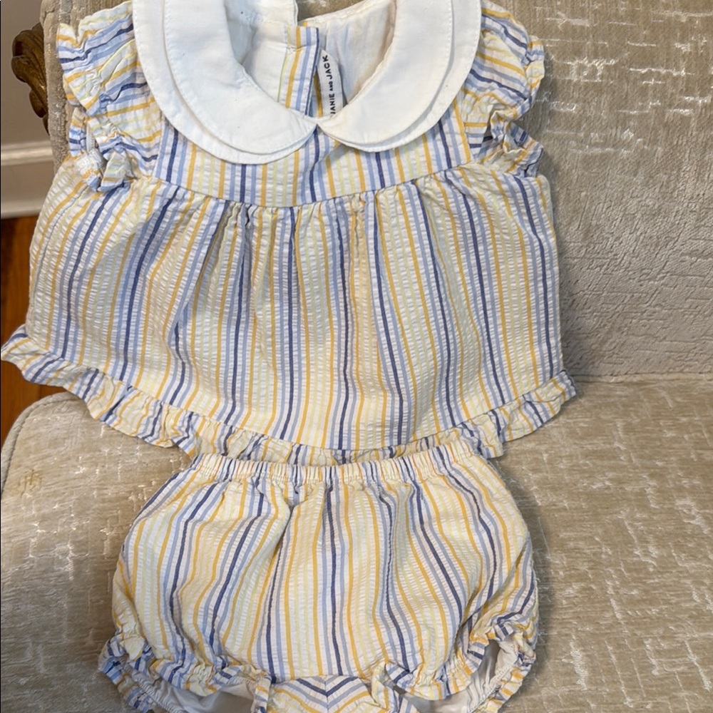 Janie and Jack White and Striped Baby Outfit